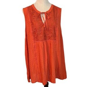Torrid 2X Blouse Orange Swiss Dot Crochet Lace Back Boho Romantic Festival